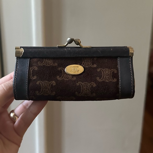 CELINE Macadam Suede Leather Coin Purse Wallet Vintage Triomphe Carriage - Picture 9 of 14